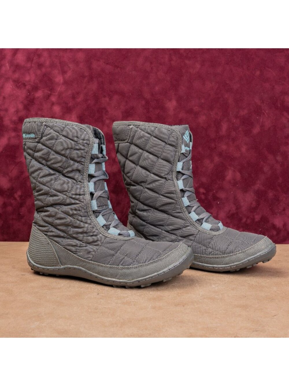 Columbia Women Crystal Grey Leather Fabric Lace-up Winter Boots sz 9